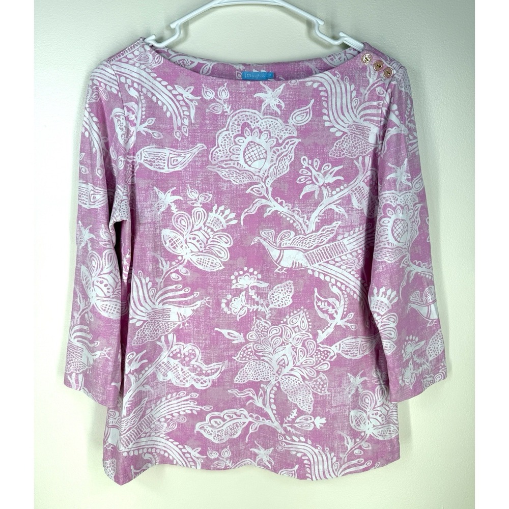 J. McLaughlin Catalina Cloth Top Womens Medium Pink Floral 3/4 Sleeve Shirt